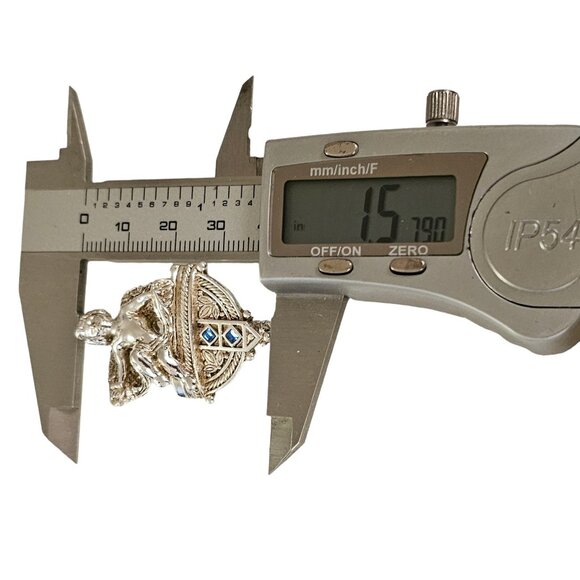 Vatican Library Silver Tone l Blue Rhinestone Cherub Angel Brooch, Signed L276 - Picture 7 of 8